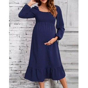 Clearlove Expecting Mothers' Square Neck Long Sleeve Maternity Dress Stretchy Comfort with Flattering Silhouette - 1 of 4
