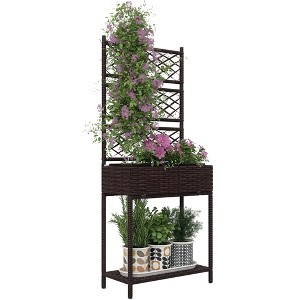 Outsunny Wicker Planter with Trellis for Climbing Plants, Freestanding Rattan Planter with Storage Shelf for Garden, Balcony - 1 of 4