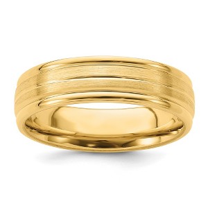 Black Bow Jewelry 6mm 14K White or Yellow Gold Heavy Grooved Edge Comfort Fit Band - 1 of 4