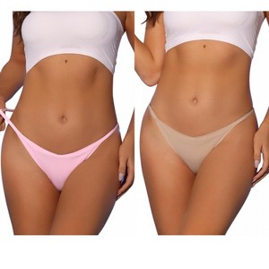 Allegra K Women's V-waisted Underwear Ruched Invisibles Breathable No Trace Thongs 2 Packs - 1 of 4