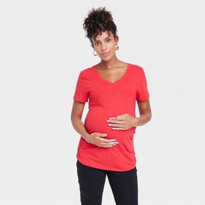 Short Sleeve V-neck With Side Zip Nursing Maternity T-shirt