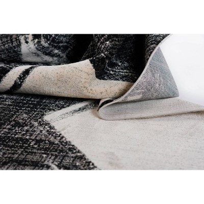 Rectangular Black and Ivory Synthetic Easy Care Rug
