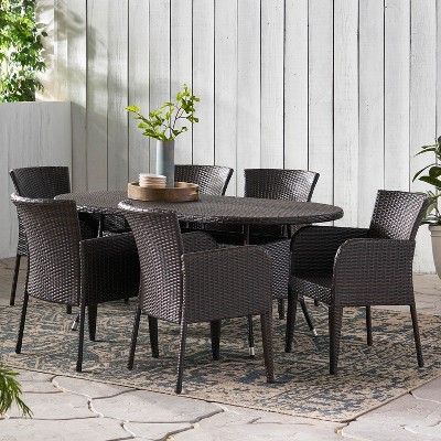 GDFStudio Dilon Outdoor Faux Rattan and Iron 7 Piece Dining Set