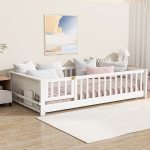 KWPZQEB Twin Size Floor Bed Frame with Safety Guardrails & Book Rack, Wood Floor Bed with Fence, Montessori Floor Beds for Girls and Boys - 1 of 4