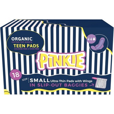 Pinkie Period Pads for Tweens & Teens - Designed for Smaller Underwear -  Organic Cotton Topsheet Teen Pads with Wings - Chlorine Free - Teen Small,  18 Count : : Baby