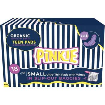 Pinkie Tween & Teen Ultra-Thin Organic Topsheet Pads with Wings - Size Small - 18ct