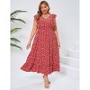 Clearlove Women's Summer Plus Size Dress Ruffle Cap Sleeveless V Neck Side Split Long Beach Maxi Dress - 4 of 4