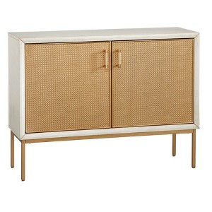 Buylateral Lati Rattan Door Buffet Antique White/Natural: Glam Style Sideboard, Adjustable Shelves - 1 of 4