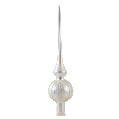 Inge Glas 12.0" Traditional Stripe White Finial Tree Topper Christmas  -  Tree Toppers