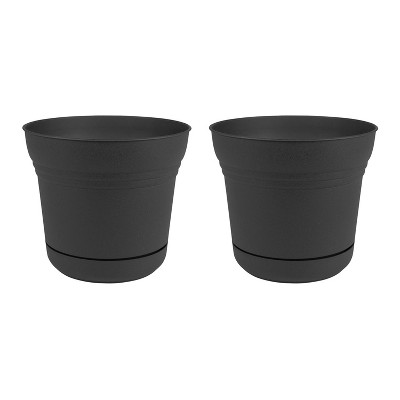 Bloem SP1400 Saturn Indoor Outdoor 14 Inch Matte Finish Durable Polypropylene Planter Pot with Saucer and Pre Drilled Drainage Holes, Black (2 Pack)