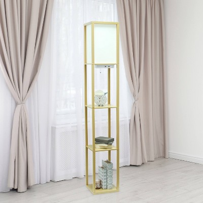 Floor Lamp Etagere Organizer Storage Shelf with 2 USB Charging Ports and Linen Shade - Simple Designs
