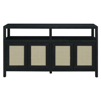 Luxystar Bohemian Style Sideboard Buffet Storage Cabinet with Solid Wood Frame, 3-position Adjustable Shelves for Living & Dining Rooms, Black