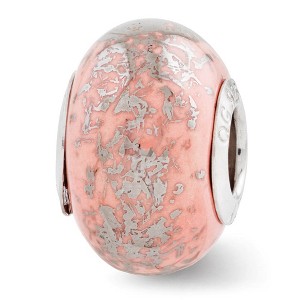 Black Bow Jewelry Pink with Platinum Foil Ceramic and Sterling Silver Bead Charm - 1 of 3