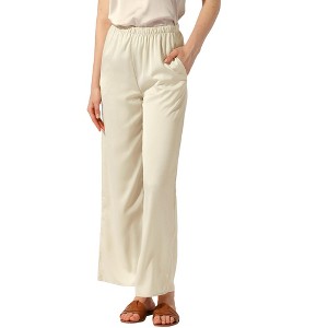 Allegra K Women's High Elastic Waist Casual Satin Wide Leg Pant - 1 of 4