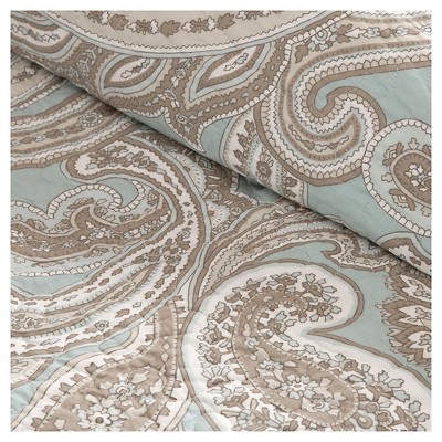 King Blue Cotton Paisley Quilt Set with Shams