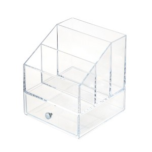 Clarity Cosmetic Palette Organizer with Drawer for Vanity or Cabinet to Hold Makeup, Beauty Products, Hair Accessories - 3 Compartments - Clear - 1 of 4