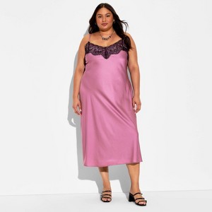 Women's Lace Trim Satin Midi A-Line Dress - Wild Fable™ - 1 of 3