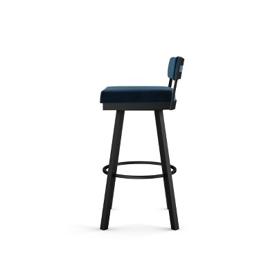 Travis 26" Dark Blue Velvet Swivel Counter Stool with Black Metal Frame