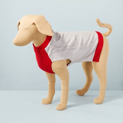 XS Cable Knit with Contrast Trim Pet Sweater Gray/Red - Hearth & Hand™ with Magnolia