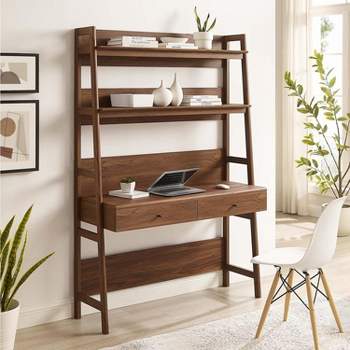 Modway Bixby Home Office Desk with Bookshelf in Walnut