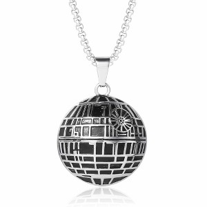 Star Wars Men's Officially Licensed Death Star Stainless Steel Pendant Necklace, 22" Box Chain - 1 of 4