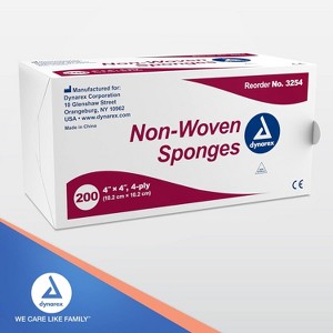 Dynarex Non-Wowen Gauze Sponge Non-Sterile 3" x 3" 4-Ply, 200 Count - 1 of 4