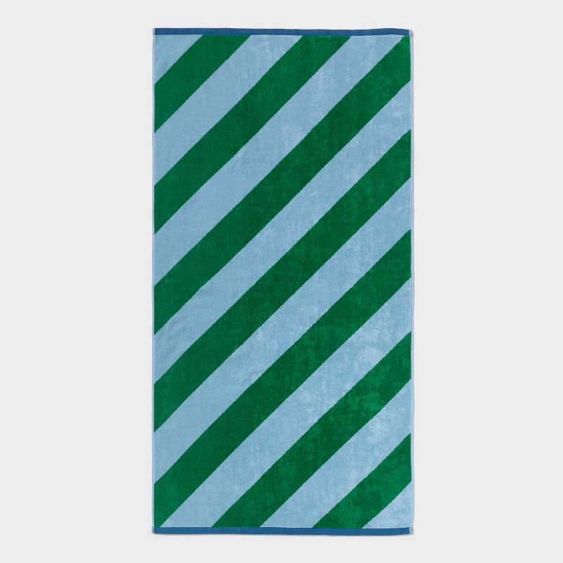 36"x72" Reversible Diagonal Striped Oversized Beach Towel Blue/Green - Room Essentials™