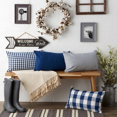 Navy and Off-White Cotton Gingham Pillow Covers Set of 4