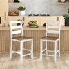 Tangkula Set of 2 Counter Height Chairs w/ Inclined Backrest Rubber Wood Crossbars - 3 of 4