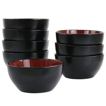 Gibson Home Soho Lounge 8 Piece 6 Inch Stoneware Bowl Set in Red
