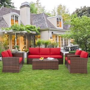 COWLOWN 7 Piece All - Weather Outdoor Sectional Sofa Set with Table, Waterproof PE Wicker, and Durable Cushions for Backyard, Balcony and Garden - 1 of 4