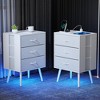 Vynxaria 2 Pack Modern Nightstand with Charging Station, LED Light & Fabric Drawers - Stylish & Functional Bedside Solution - 2 of 4