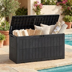 100 Gallon Waterproof Outdoor Storage Box and Deck Box for Garden Tools, Patio Cushions and Pool Supplies, Black : Target