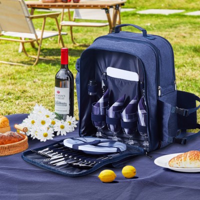 VEVOR Picnic Backpack, Beach Picnic Backpack Bag for 4 Person with Insulated Cooler Compartment, Detachable Bottle/Wine Holder, Navy Blue — фото 2
