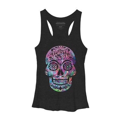 Women's Design By Humans Halloween Sugar Skull By honeytree Racerback Tank Top