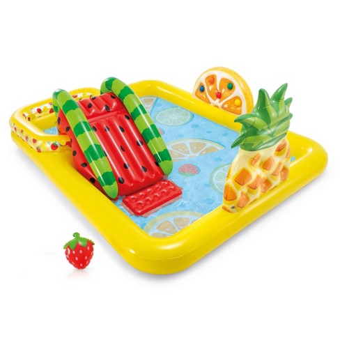 Intex ep Fun N Fruity 8ft X 6 25ft X 4in Outdoor Inflatable Kiddie Pool Water Play Center W Water Slide Sprinklers And 6 Play Balls For Ages 2 Target