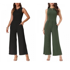 INSPIRE CHIC Women's Dressy Casual Outfits Sleeveless Crewneck Wide Leg Summer Jumpsuit 2 Packs - 1 of 4