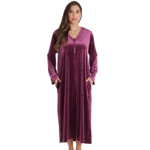 Just Love Stretch Velour Embroidered Zipper Lounger Robe for Women with Pockets - 1 of 3