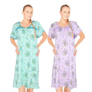 JEFFRICO Womens 2 Pack Nightgowns Short Sleeve Sleepwear Soft Pajama Dress Nightshirts - 1 of 4