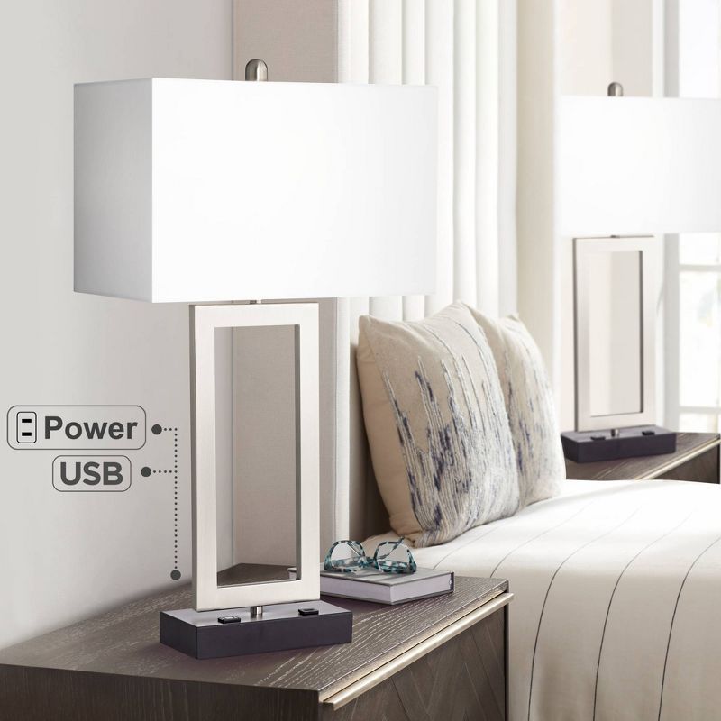 360 Lighting Todd 30" Tall Large Modern End Table Lamps Set of 2 USB Port AC Power Outlet Silver Brushed Nickel Finish Metal Living Room Charging, 2 of 10
