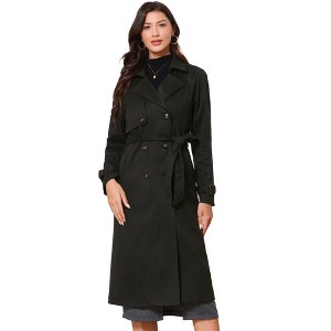 INSPIRE CHIC Women's Double Breasted Notched Lapel Long Sleeve Belted Winter Long Overcoat - 1 of 4