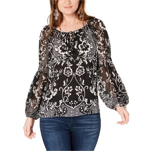 I.N.C International Concepts Womens Crinkle Sleeve Floral Pullover Blouse, Black, XX-Large - 1 of 1