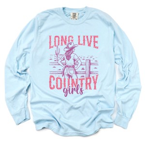 Long Live Country Girls Glitter - Womens Garment Dyed Long Sleeve Graphic T-Shirt - 1 of 4