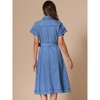 INSPIRE CHIC Women's Denim Casual Button Down Short Sleeves Belted Midi Dress - 3 of 4