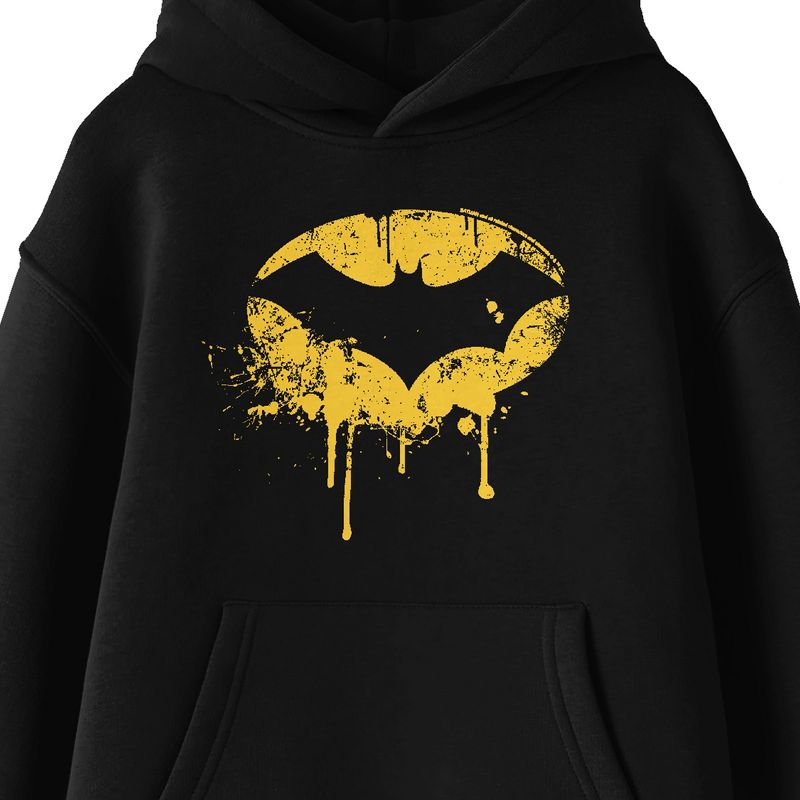 Batman Distressed Emblem Long Sleeve Black Youth Hooded Sweatshirt, 2 of 4