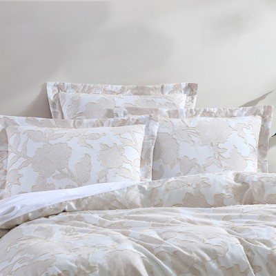 Twin Cream and Taupe Cotton Floral Bedspread Cover Set