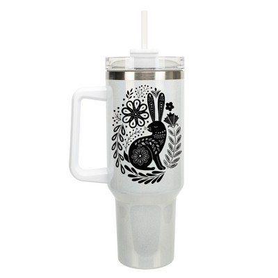 Elanze Designs Woodland Bunny Rabbit Flower Garden 40 oz. Stainless Steel, Large Water Bottle Coffee Mug, Spill & Leak Resistant, Thermal Travel