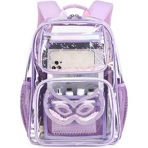 Heavy Duty Clear Backpack, TPU Stadium Bookbag for Sports Events & Travel, Large Capacity Grey See-Through Bag - 1 of 4