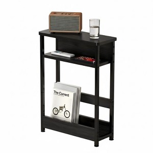 Slim 3-Tier Industrial Side Table – Space-Saving End Table with Storage Shelves & Magazine Rack for Living Room or Bedroom - 1 of 4