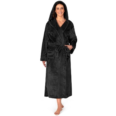PAVILIA Women Robe with Hood, Fleece Plush Soft Long Hooded Robe, Fluffy Fuzzy Cozy Warm Bathrobe Shower Spa House